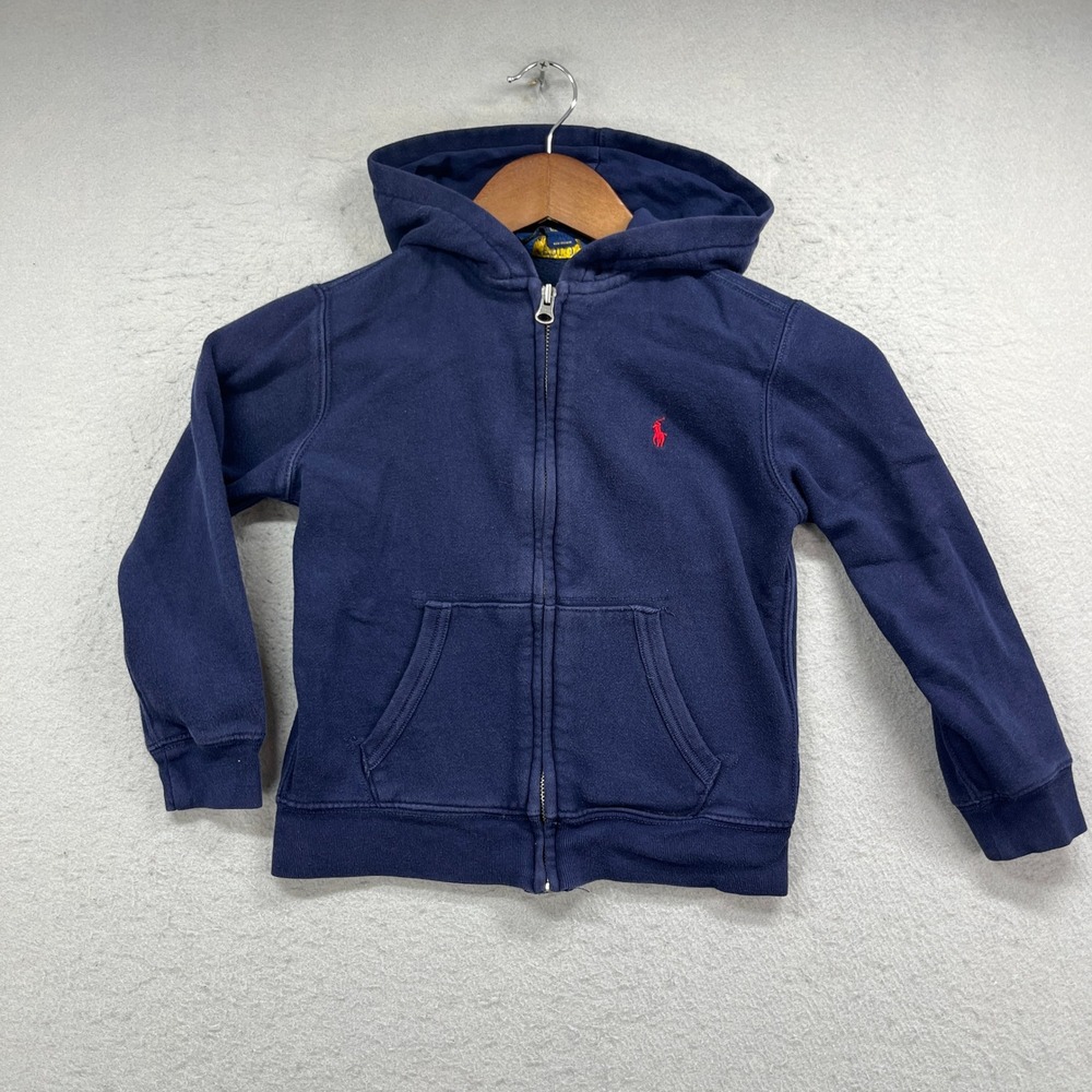 Polo Ralph Lauren Zip Hoodie Boys 6 Blue Fleece Red Pony Casual Sporty Classic